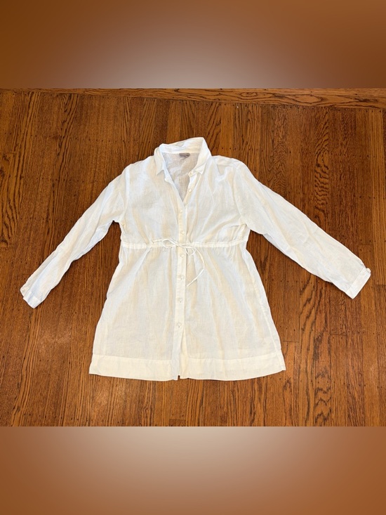 J. Jill Tops - J Jill Linen White Button-Up Drawstring Tunic - women’s large